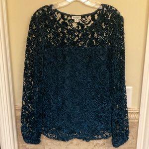 Sundance lace long sleeve top, medium. Pretty teal.